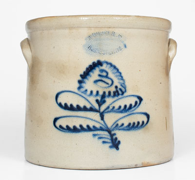 J. BURGER, JR. / ROCHESTER, NY Stoneware Crock w/ Slip-Trailed Decoration