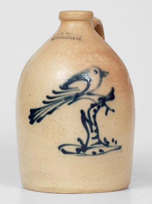 J. & E. NORTON / BENNINGTON, VT Stoneware Jug w/ Fine Bird-on-Stump Decoration