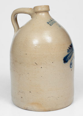 J. & E. NORTON / BENNINGTON, VT Stoneware Jug w/ Cobalt Bird Decoration