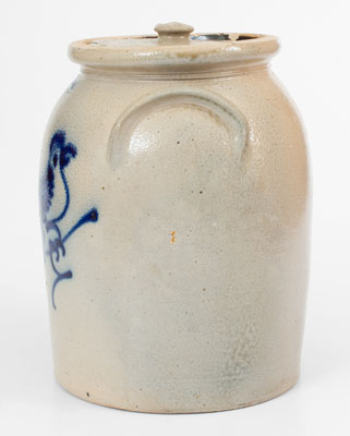 J. NORTON & CO. / BENNINGTON, VT Lidded Stoneware Jar w/ Cobalt Bird Decoration