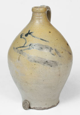 Extremely Rare Albany, NY Stoneware Jug w/ Cobalt Animal Decoration, early 19th century