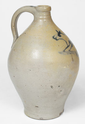 Extremely Rare Albany, NY Stoneware Jug w/ Cobalt Animal Decoration, early 19th century