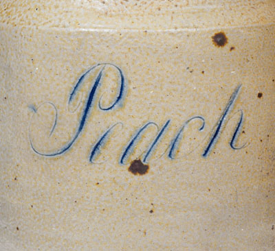 Very Rare Stoneware "Peach" Jar Inscribed "R. M. C.," attrib. Nathan Clark, Sr. Athens, NY, early 19th century