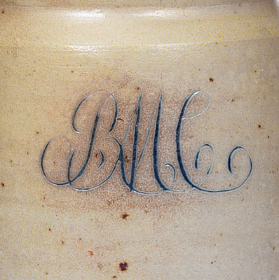Very Rare Stoneware "Peach" Jar Inscribed "R. M. C.," attrib. Nathan Clark, Sr. Athens, NY, early 19th century
