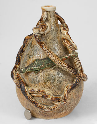 Extremely Rare Stoneware Snake Temperance Jug attrib. Texarkana Pottery (Jacob Bachley, Texarkana, AR)