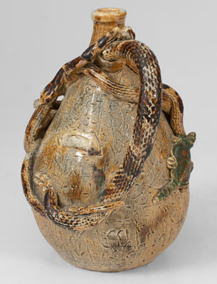 Extremely Rare Stoneware Snake Temperance Jug attrib. Texarkana Pottery (Jacob Bachley, Texarkana, AR)