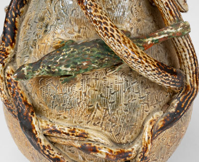 Extremely Rare Stoneware Snake Temperance Jug attrib. Texarkana Pottery (Jacob Bachley, Texarkana, AR)