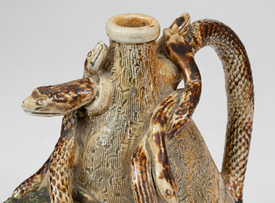 Extremely Rare Stoneware Snake Temperance Jug attrib. Texarkana Pottery (Jacob Bachley, Texarkana, AR)