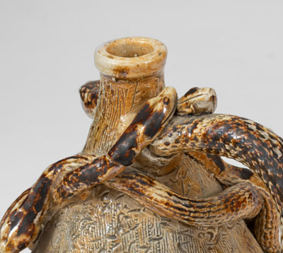 Extremely Rare Stoneware Snake Temperance Jug attrib. Texarkana Pottery (Jacob Bachley, Texarkana, AR)