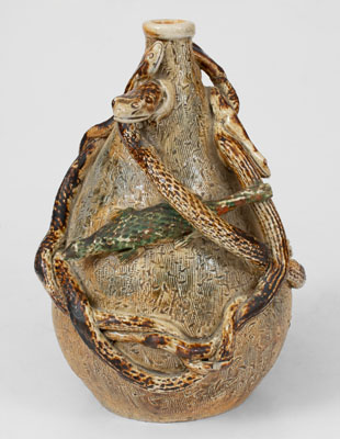 Extremely Rare Stoneware Snake Temperance Jug attrib. Texarkana Pottery (Jacob Bachley, Texarkana, AR)