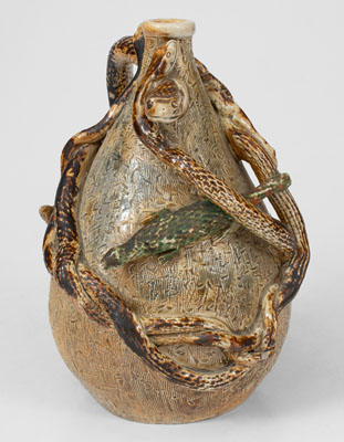 Extremely Rare Stoneware Snake Temperance Jug attrib. Texarkana Pottery (Jacob Bachley, Texarkana, AR)