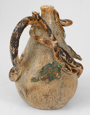 Extremely Rare Stoneware Snake Temperance Jug attrib. Texarkana Pottery (Jacob Bachley, Texarkana, AR)