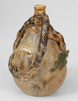Extremely Rare Stoneware Snake Temperance Jug attrib. Texarkana Pottery (Jacob Bachley, Texarkana, AR)
