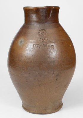 Very Rare Stoneware WATER Pitcher w/ Iron-Oxide Dip attrib. Branch Green, Philadelphia, PA, circa 1810