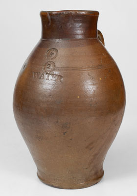 Very Rare Stoneware WATER Pitcher w/ Iron-Oxide Dip attrib. Branch Green, Philadelphia, PA, circa 1810