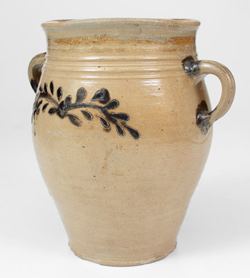 Unusual Manhattan Vertical-Handled Stoneware Jar w/ Incised Manganese Decoration, c1790