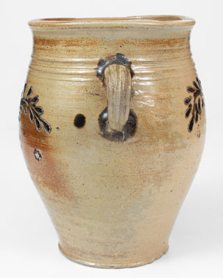 Unusual Manhattan Vertical-Handled Stoneware Jar w/ Incised Manganese Decoration, c1790