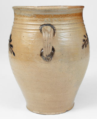 Unusual Manhattan Vertical-Handled Stoneware Jar w/ Incised Manganese Decoration, c1790