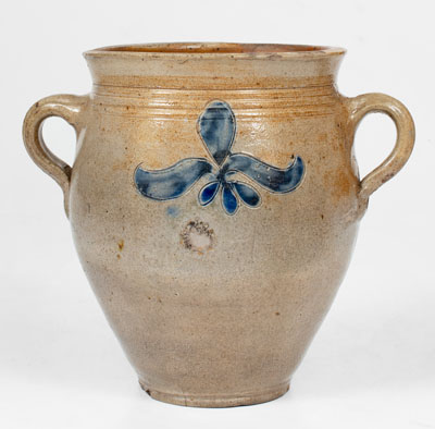 Fine Vertical Handled 1/2 Gal. Stoneware Jar with Incised Decoration, Manhattan, c1790