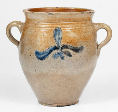 Fine Vertical Handled 1/2 Gal. Stoneware Jar with Incised Decoration, Manhattan, c1790