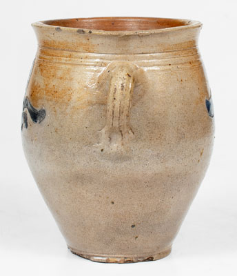 Fine Vertical Handled 1/2 Gal. Stoneware Jar with Incised Decoration, Manhattan, c1790