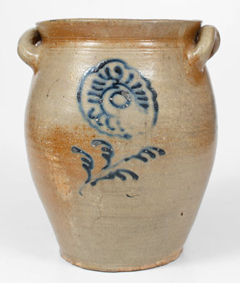 Fine New York State Stoneware Jar w/ Slip-Trailed Floral Decoration, probably Howe & Clark, Athens, NY, 1805-13