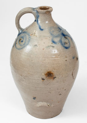 Exceedingly Rare Kemple Pottery, Ringoes, New Jersey Stoneware Jug, 18th century