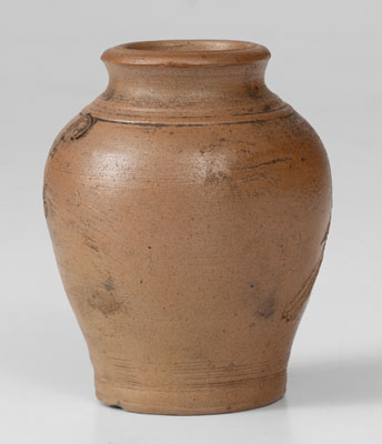Very Rare Miniature Stoneware Presentation Jar w/ Incised Bird Decoration, "M.F. / 1806"