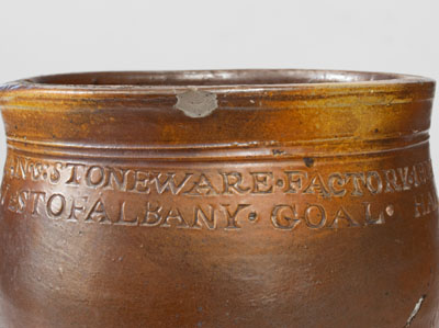 Rare Paul Cushman HALF A MILE WEST OF ALBANY GOAL Stoneware Jar, 1809