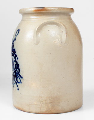 J. & E. NORTON / BENNINGTON, VT Stoneware Jar w/ Slip-Trailed Floral Basket Decoration