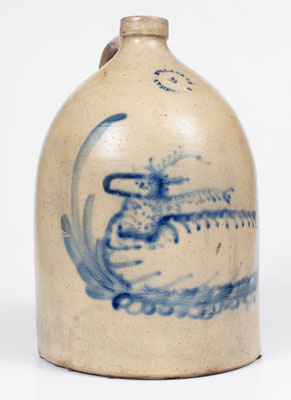 Extremely Rare N. CLARK, JR. / ATHENS, NY 4-Gal. Stoneware Deer Jug