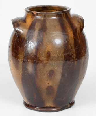 Fine Handled Redware Jar with Streaked Manganese Decoration, Eastern U.S. origin