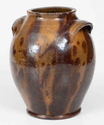 Fine Handled Redware Jar with Streaked Manganese Decoration, Eastern U.S. origin