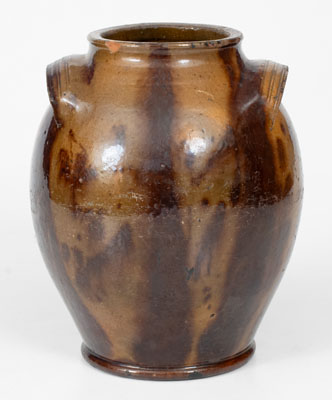 Fine Handled Redware Jar with Streaked Manganese Decoration, Eastern U.S. origin