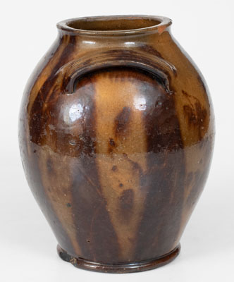 Fine Handled Redware Jar with Streaked Manganese Decoration, Eastern U.S. origin