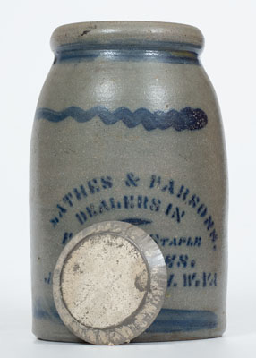 Stoneware Canning Jar w/ JACKSON COURT HOUSE, W. VA Stenciled Advertising