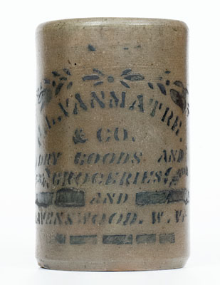 Very Rare Small-Sized RAVENSWOOD, W. VA Stoneware Advertising Canning Jar w/ Elaborate Stencil