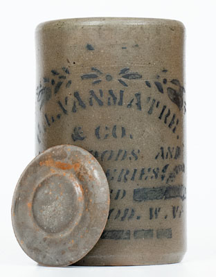 Very Rare Small-Sized RAVENSWOOD, W. VA Stoneware Advertising Canning Jar w/ Elaborate Stencil