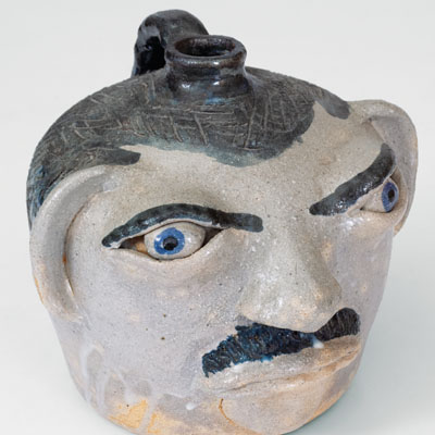 Exceedingly Rare and Important Arie Meaders (Cleveland, Georgia) Face Jug, 1956-69