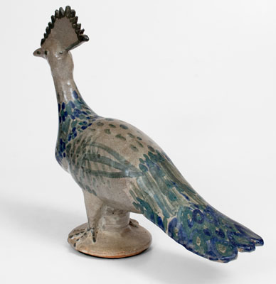 Extraordinary Large Arie Meaders Peacock Figure w/ Three-Color Slip Decoration, 1956-69