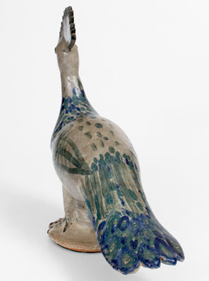 Extraordinary Large Arie Meaders Peacock Figure w/ Three-Color Slip Decoration, 1956-69