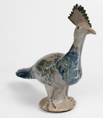Extraordinary Large Arie Meaders Peacock Figure w/ Three-Color Slip Decoration, 1956-69