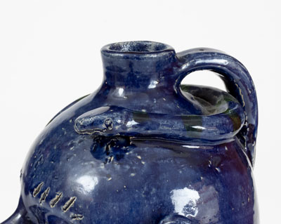 Extremely Rare Blue-Glazed Edwin Meaders Face Jug w/ Snake, Cleveland, GA, 1995