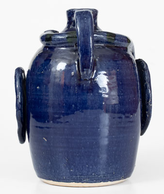 Extremely Rare Blue-Glazed Edwin Meaders Face Jug w/ Snake, Cleveland, GA, 1995