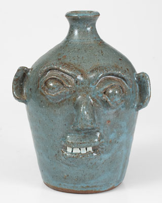 Rare Blue-Glazed B.B. CRAIG / VALE, N.C. Stoneware Face Jug