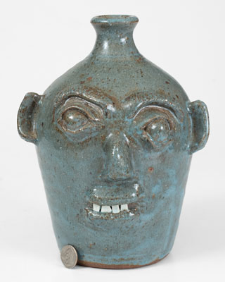 Rare Blue-Glazed B.B. CRAIG / VALE, N.C. Stoneware Face Jug