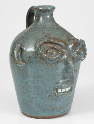 Rare Blue-Glazed B.B. CRAIG / VALE, N.C. Stoneware Face Jug