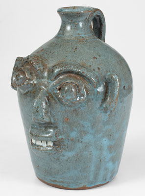 Rare Blue-Glazed B.B. CRAIG / VALE, N.C. Stoneware Face Jug