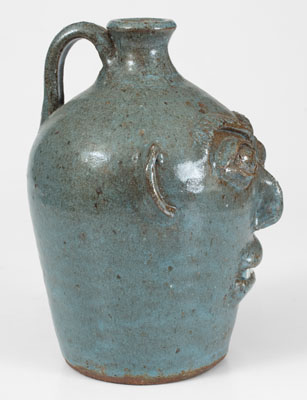 Rare Blue-Glazed B.B. CRAIG / VALE, N.C. Stoneware Face Jug