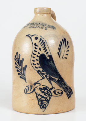 W.H. FARRAR & CO. / GEDDES, NY Stoneware Jug w/ Elaborate Bird Motif